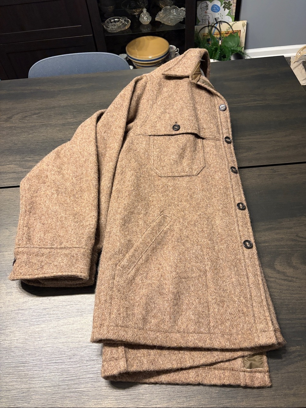 Vintage Woolrich Wool CPO Shirt Jacket Tan Beige Herringbone Mens M EUC - Picture 6 of 7